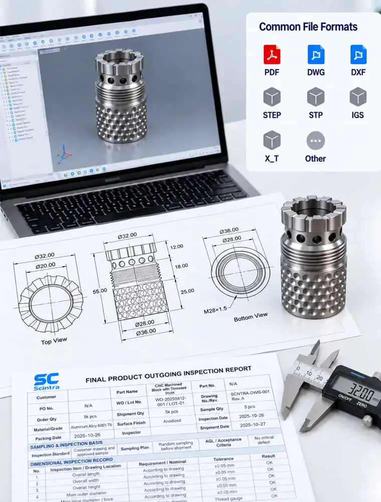 Quality Control cnc machining engineering drawing cad files inspection report